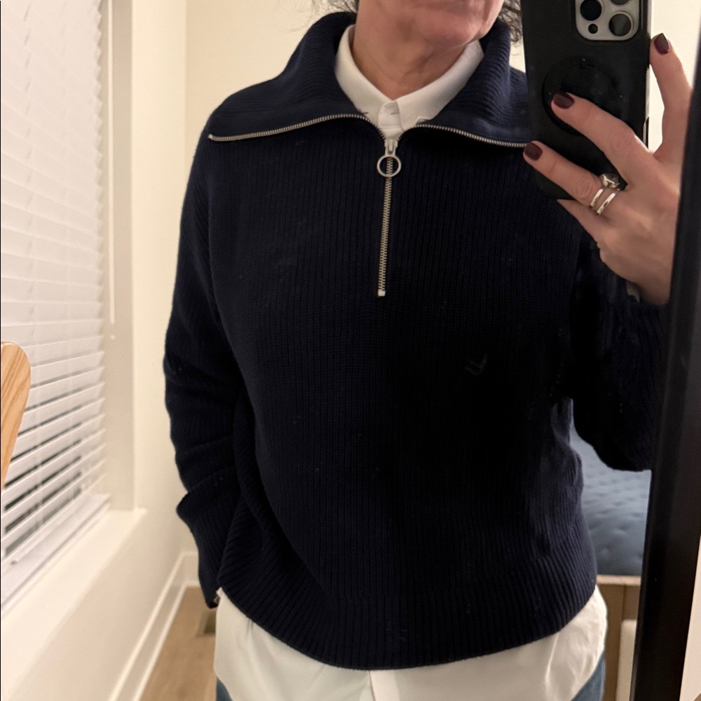 GAP NWOT Navy 100% Cotton Ribbed quarter zip sweater